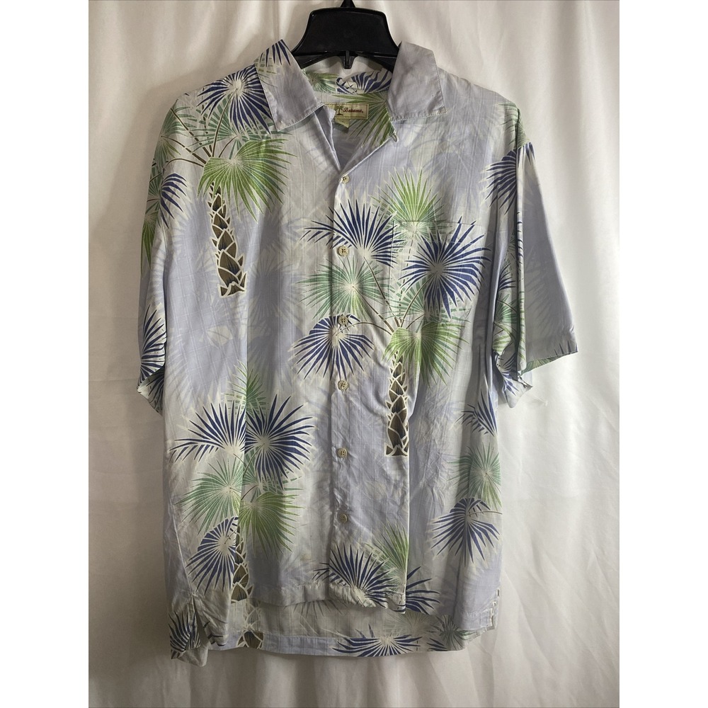 Tommy Bahama Silk Palm Tree‎ Shirt Mens M Blue Good Short Sleeve Button Up Camp